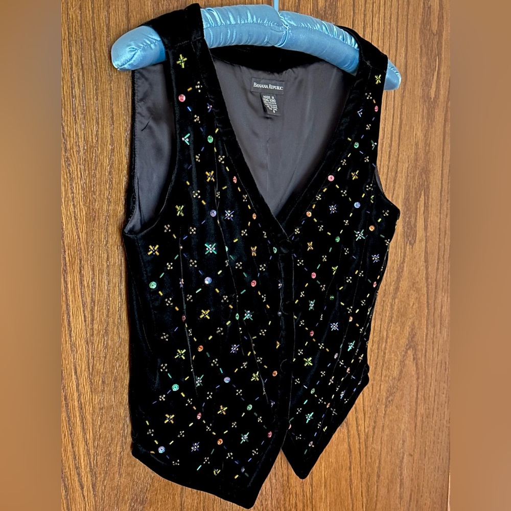 Vintage Banana Republic Velvet Beaded Vest, Size M, NWOT